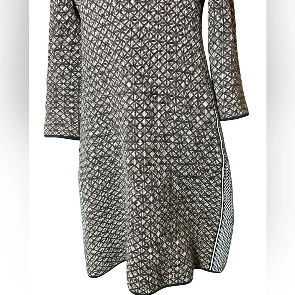 Tory Burch - Brown & Black Diamond Knit Dress W/ Black Trim Size Small Petite